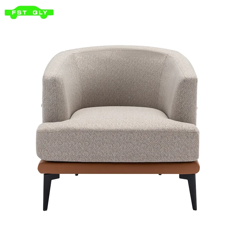 Modern Two-tone Barrel Fabric Chair, Upholstered Round Armchair for Living Room Bedroom Reading Room, Burnt Orange