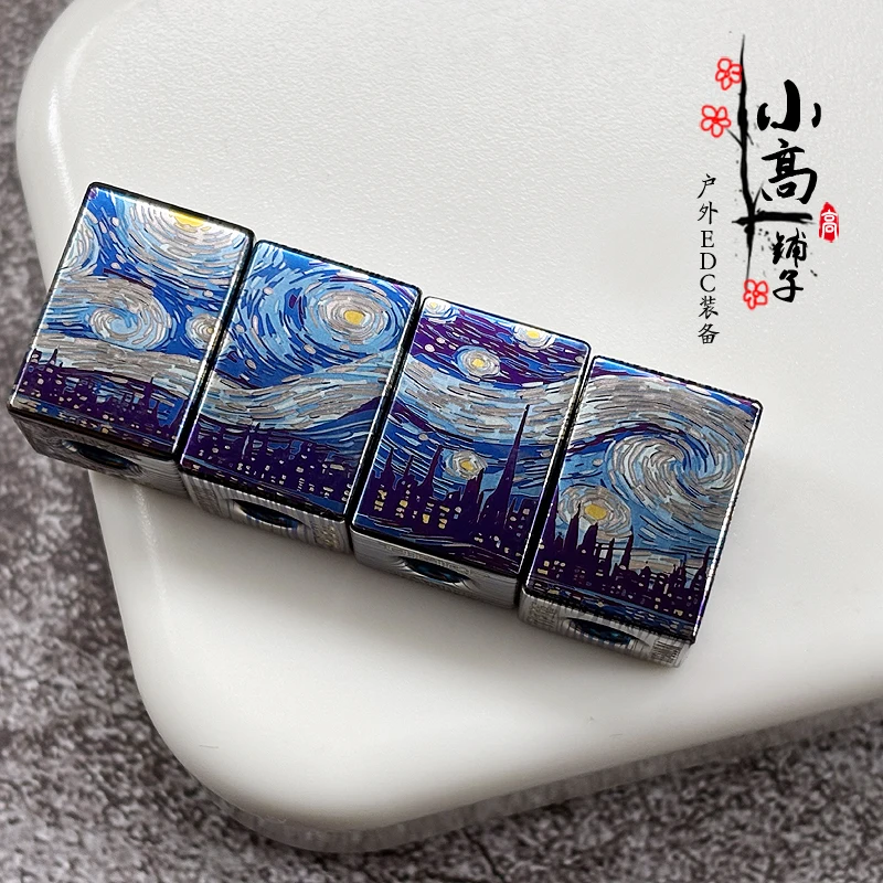 

1PC Titanium Alloy Block Knife Bead EDC DIY Paracord Bead Flashlight Key Pendant Decompression Push Card Pendant