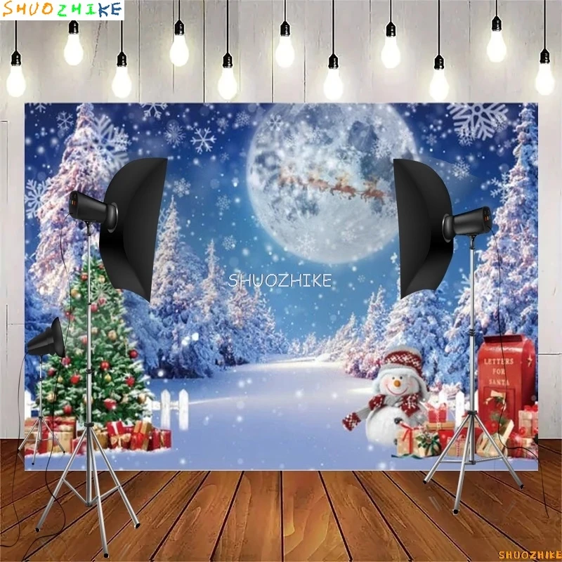 Weihnachten Tag Landschaft Kiefernwald Fotografie Kulissen Berg Schnee Natur Hintergrund Winter Himmel Neujahr Foto Requisiten TW-06