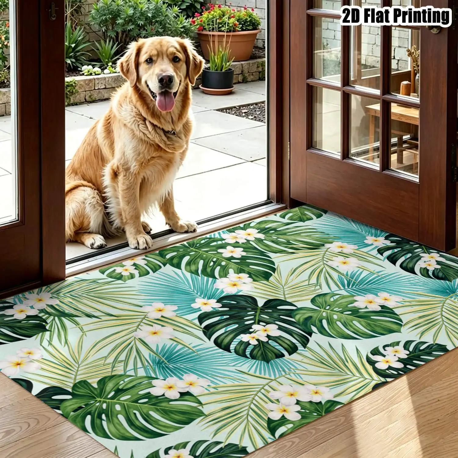 1Pc 2D Printed Carpet: Fresh Tropical Flower & Leaf Pattern, Instagram/Nordic Minimalist Design, Machine Washable, Multi-Size, Ideal for Home Decor Such as Entryway, Dining Room, Bedroom, Living Room