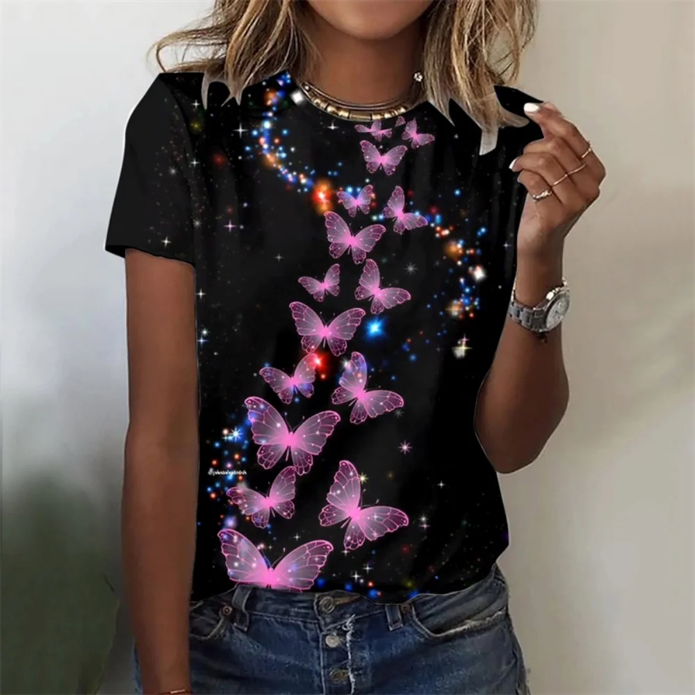 T-shirt femme mode d'été manches courtes t-shirts hauts impression 3D col rond T-shirt décontracté pour femmes vêtements drôles pour haut de fille Sexy