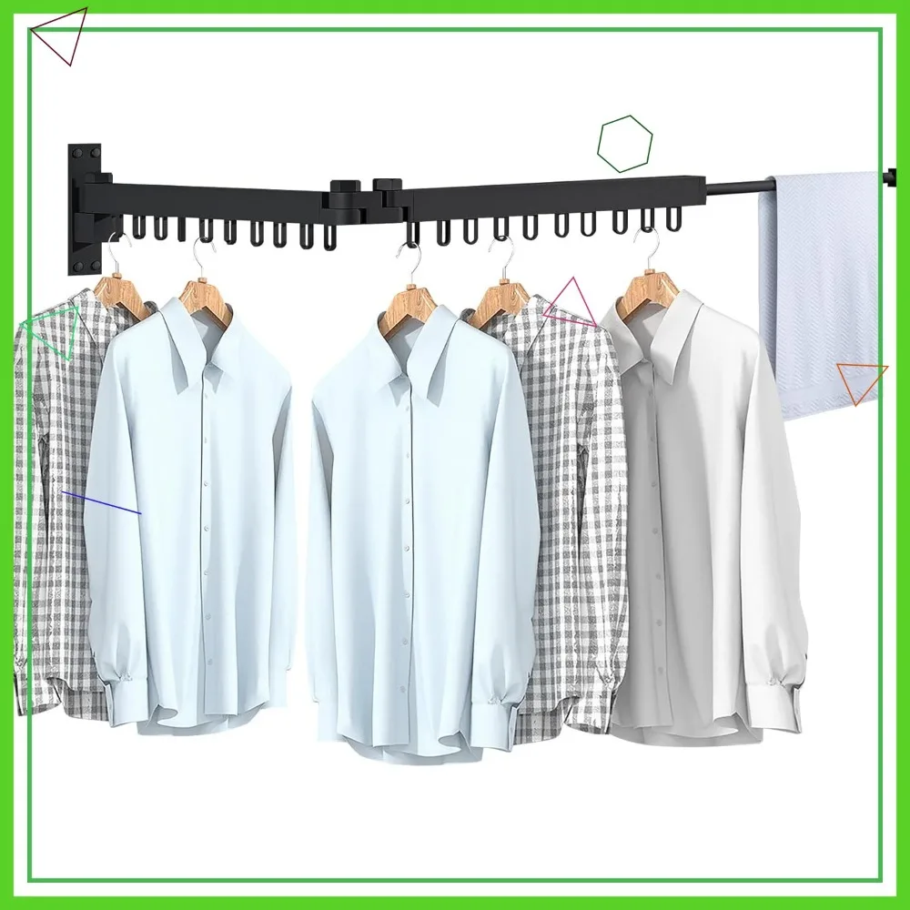 

Складная настенная сушилка для одежды, прочная вешалка для экономии места с выдвижным стержнем, черная