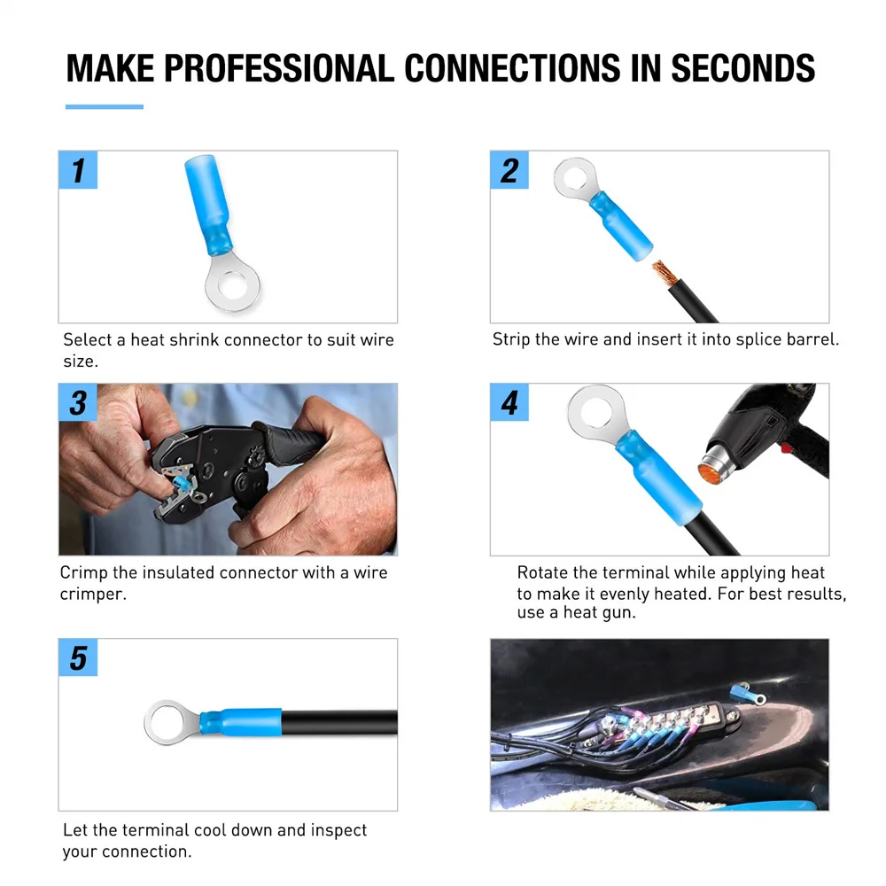 270pcs Heat Shrink Wire Connectors Waterproof Automotive Electrical Crimp Terminals with Butt Fork Hook Ring Spade Butt Splices