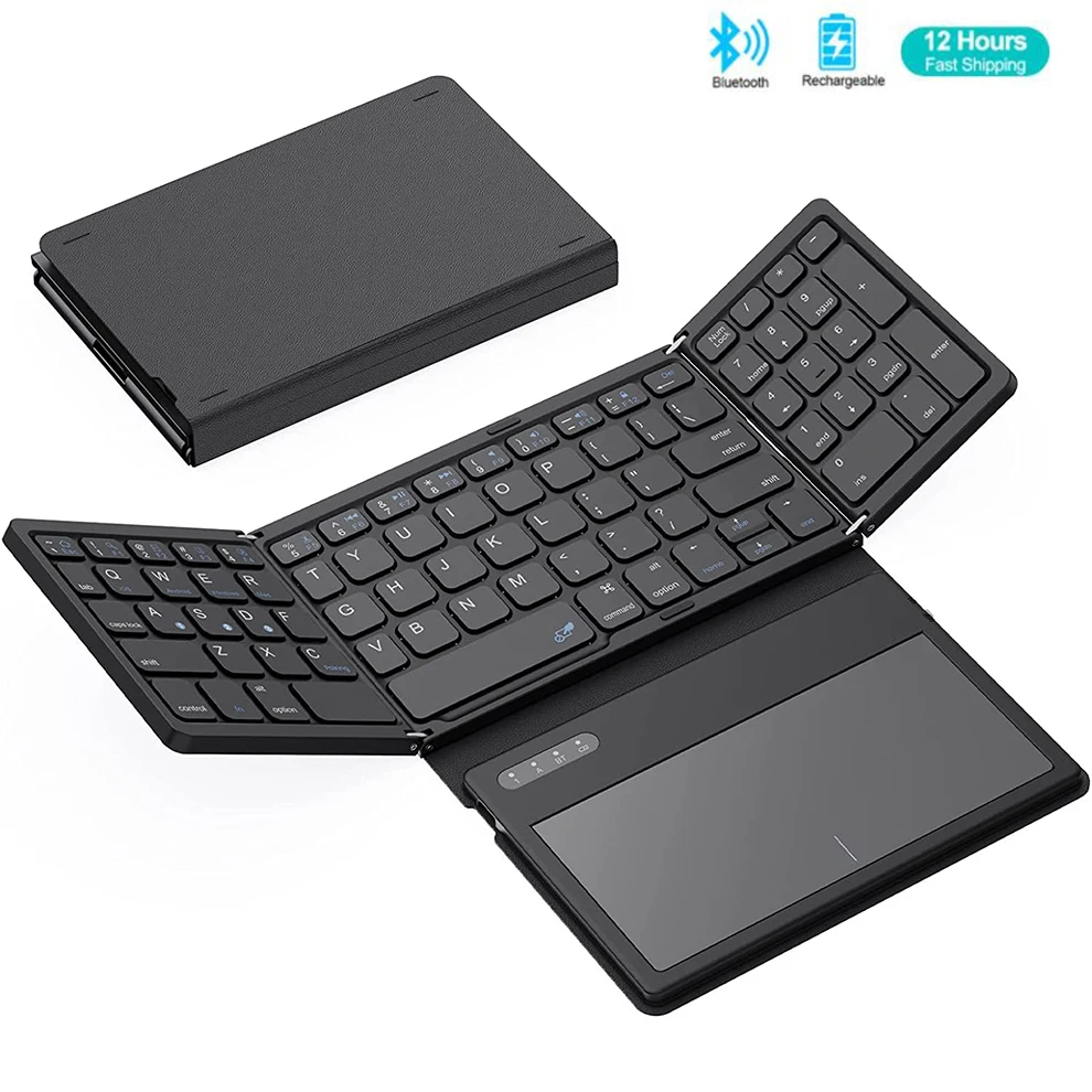 teclado bluetooth dobravel portatil com touchpad couro do plutonio teclado sem fio do curso para windows ios android mac 01