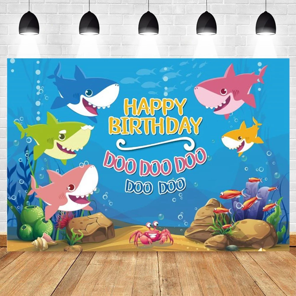 Newborn Baby Birthday Seabed Shark Fish Backdrop for Photography Sea Ocean Underwater World Party Decor Background Photo Studio