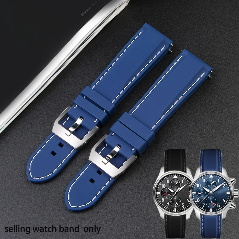 Silicone watchband for IWC PILOT Portugal Mark18 Outdoor sports men's watch strap 20mm 22mm bracelet black blue Rubber Wristban