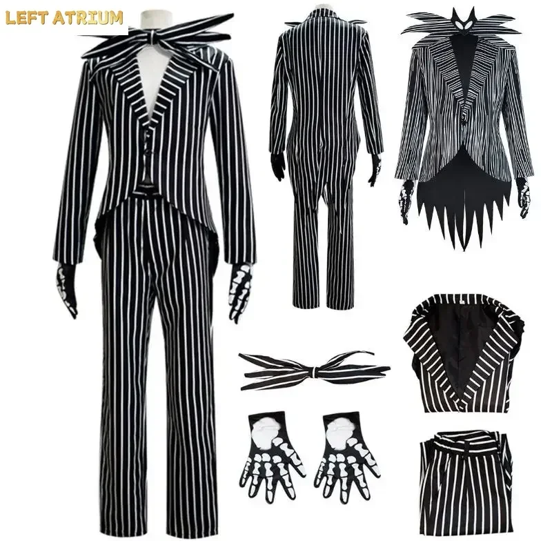 

Jack Cosplay Skellington Cosplay Costume for Adult Men Fantasia Jacket Pants Outfit Man Halloween Carnival Party Disguise Suit