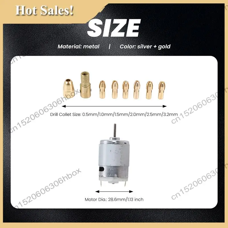 -HOPE 1Pc Dc 12V 500Ma Mirco Motor With 6Pcs 0.5-3.2Mm Drill Collet Electric Pcb Tool Set
