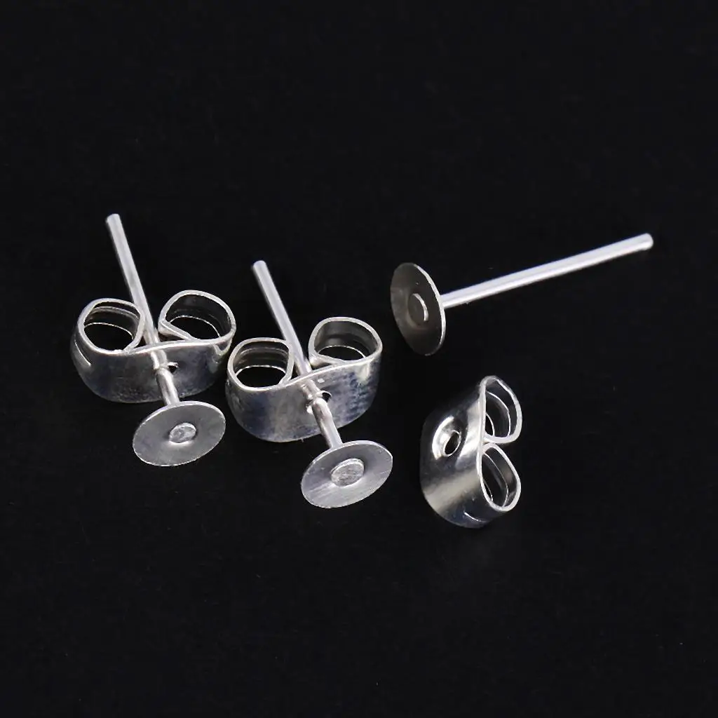 DIY Earring Post Flat Pad with Backs Iron Studs Jewelry Findings for Handcrafted Silver Earring Creation