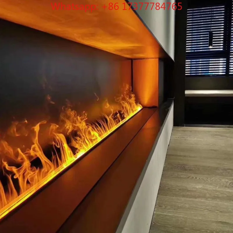 Holographic Modern Wood Decorative Wall Heater Insert Real Flame Hanging Remote Control Intelligent Electric Fireplace