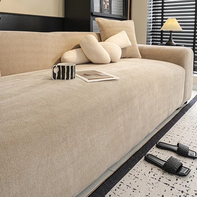Cover Anti-Slip Stretch Couch Slipcover Elastic High Dust-Proof Furniture Protector Herringbone Luxury Patterned Chenille Sofa