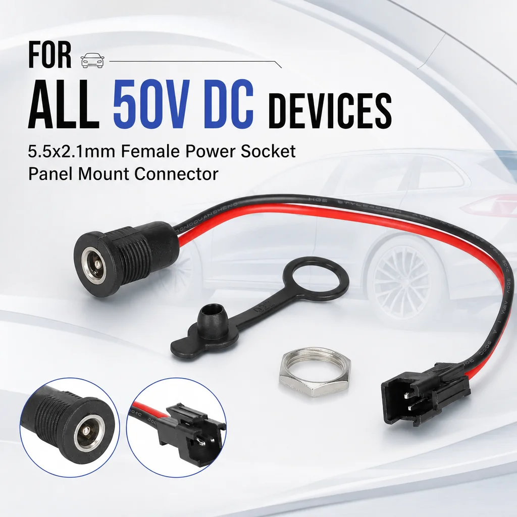 50V DC 5.5x2.1mm Female Power Socket Panel Mount Connector with Metal Nut Snap-In Clip