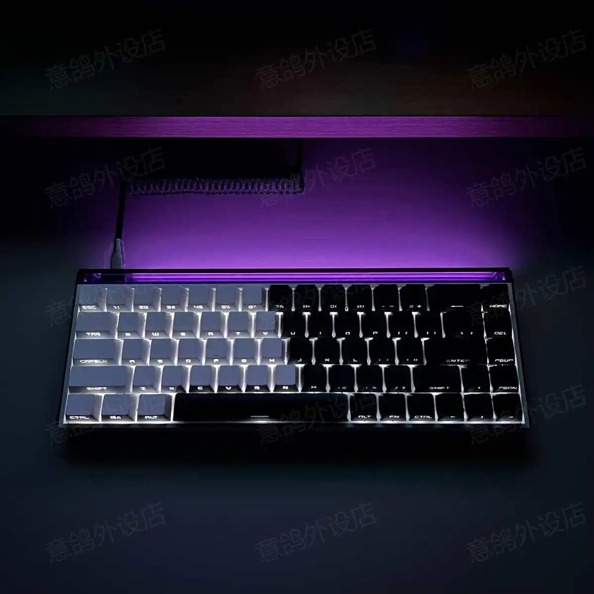 Side engraved black and white double spell transparent keycap OEM high PBT material support mechanical keyboard