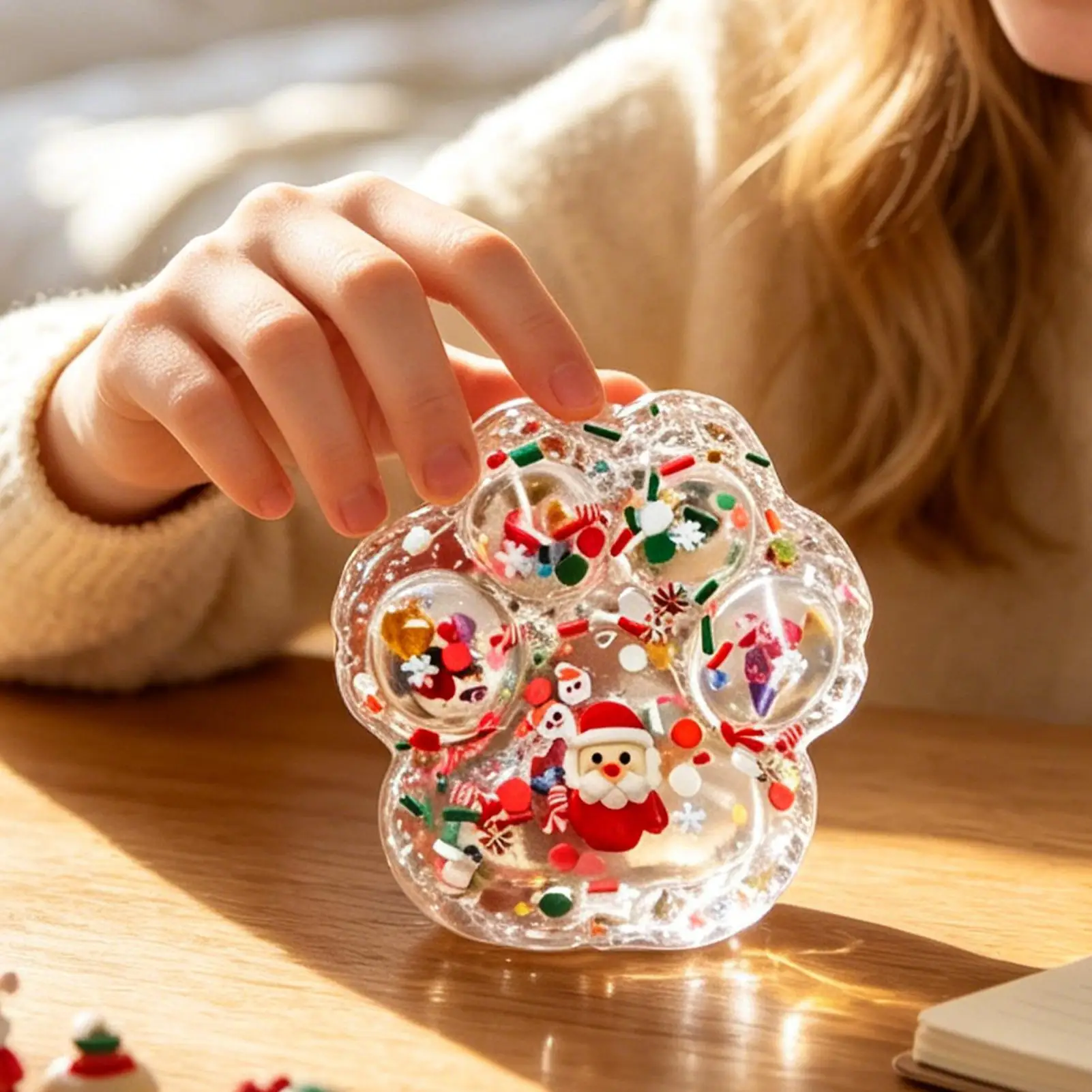 Christmas Squeeze Toy Cute Soft Slow Rising Cat Paw With Santa Snowman Snowflake Inside Sensory Fidget Toys For Party Home