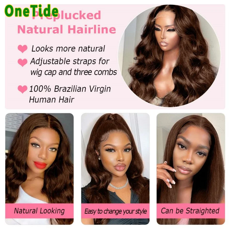 Body Wave Lace Front Wig Chocolate Brown 13X4 Lace Front Wigs Human Hair Brazilian 12A Remy Human Hair Lace Front Wigs