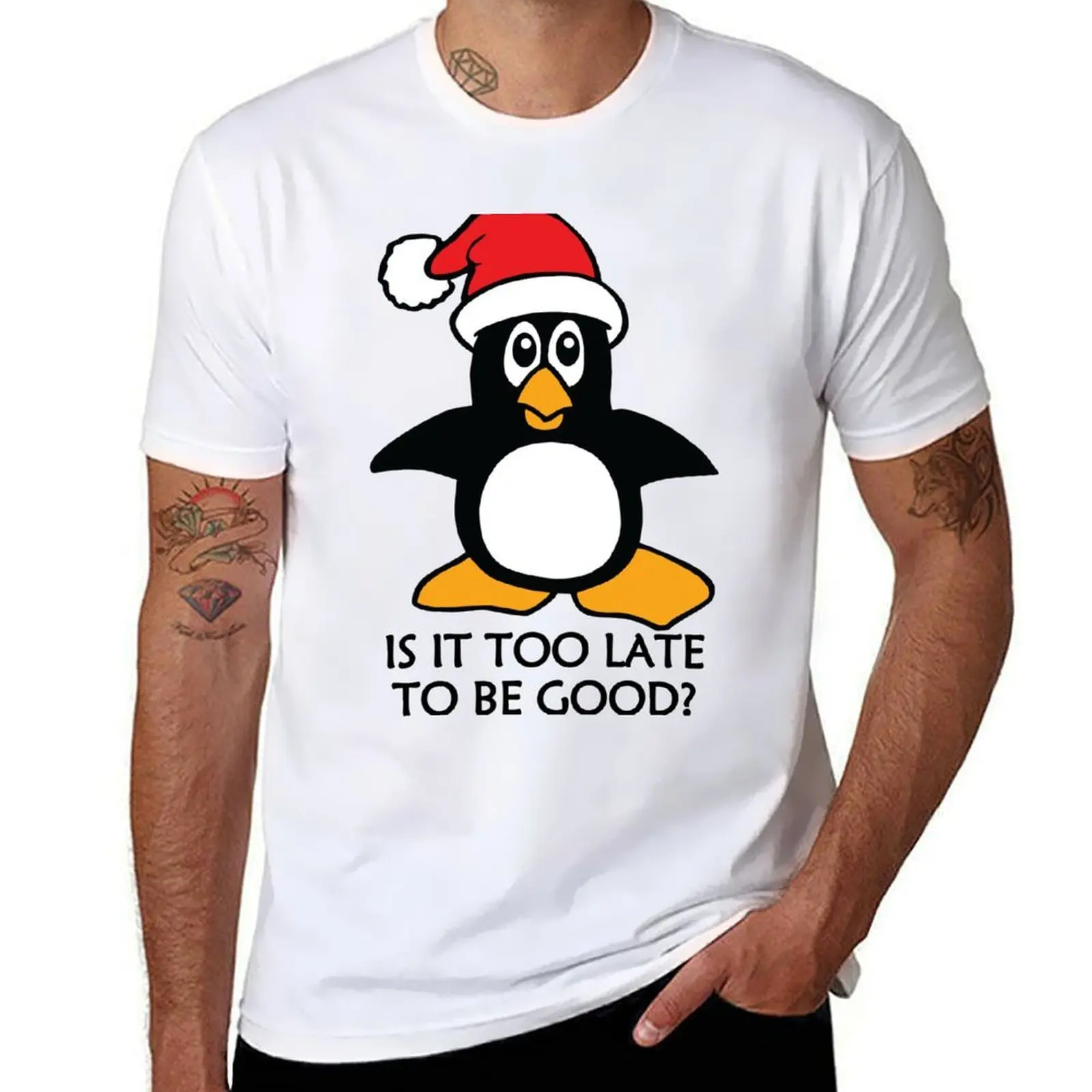 

Christmas Penguin Is it too late to be good T-Shirt t shirts for man cotton man t shirts high quality luxury brand T-Shirt