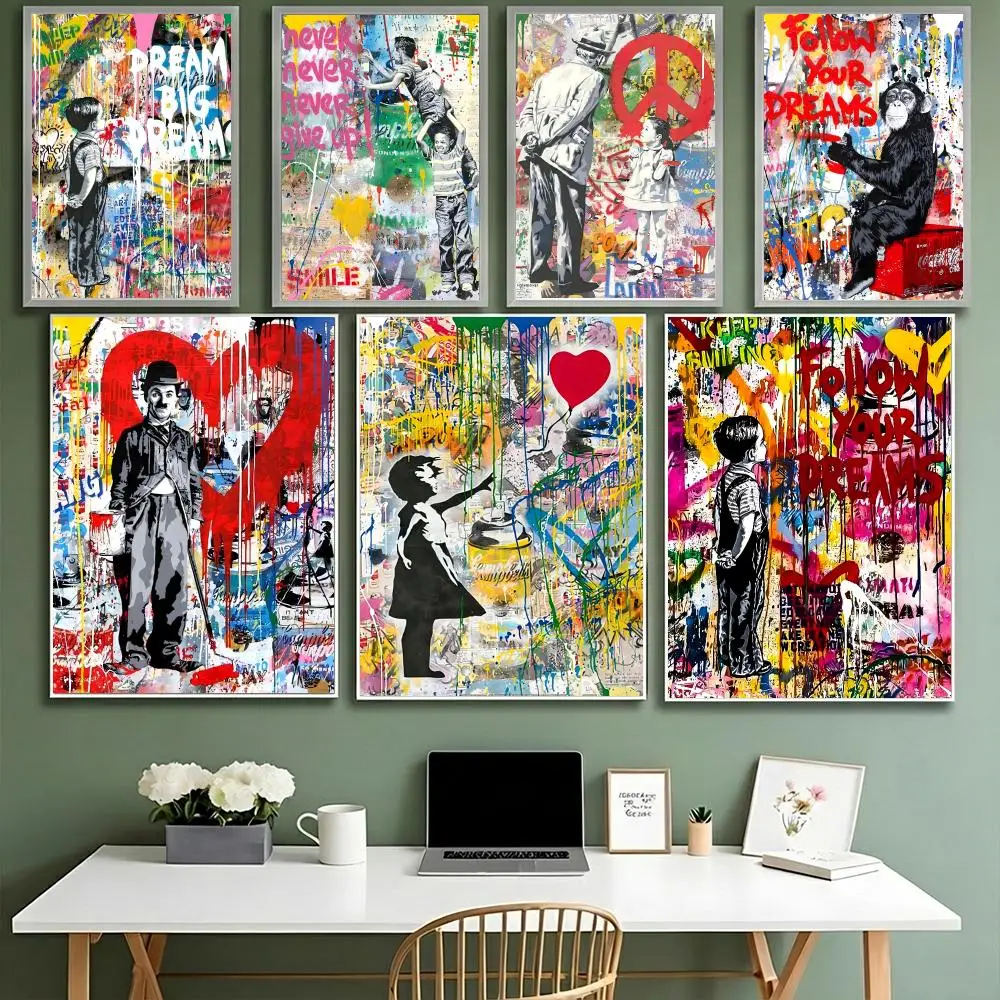 B-Banksy Street G-Graffiti Art Poster HD Waterproof High-Toughness Self-Adhesive Wall Decor Universal