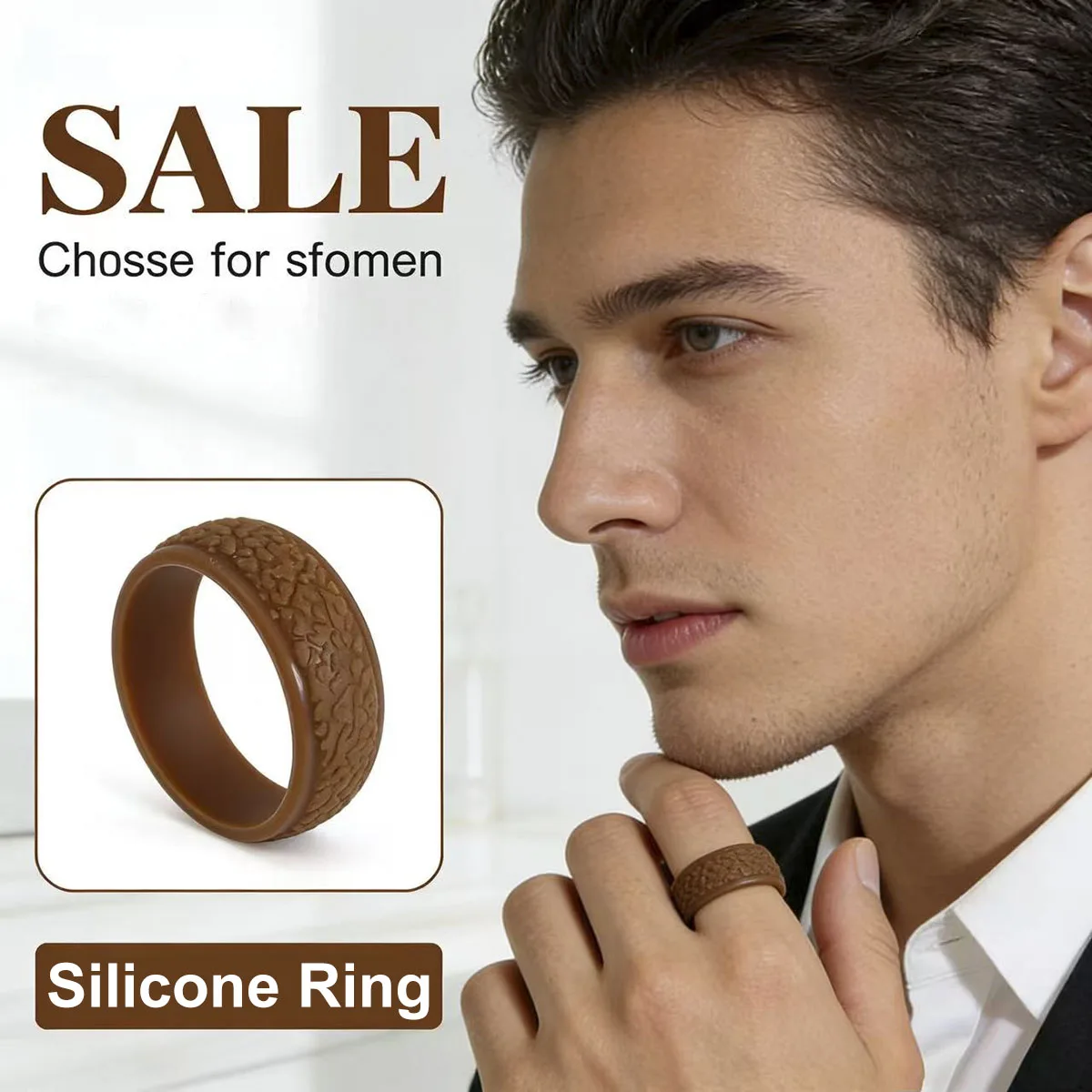 1pc 8.7mm Grouper Pattern Silicone Ring Sports Explorer Outdoor Running Rubber Bands Finger Rings Comfortable Great Gift for Men