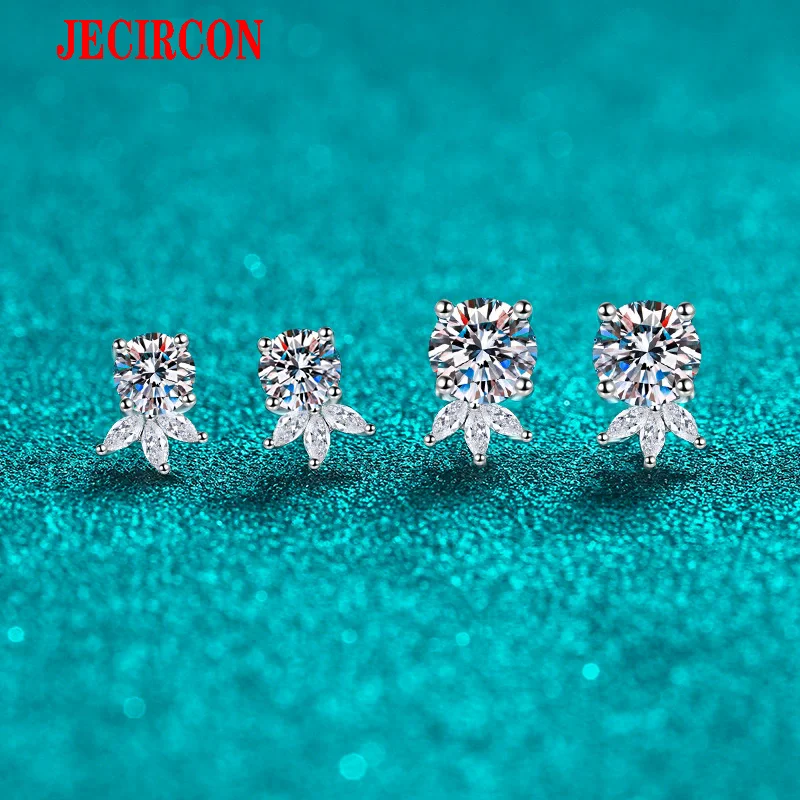 

JECIRCON 0.5/1 Carat Moissanite Stud Earrings, S925 Sterling Silver, Marquise High Carbon Diamond Inlay, Exquisite Daily Jewelry