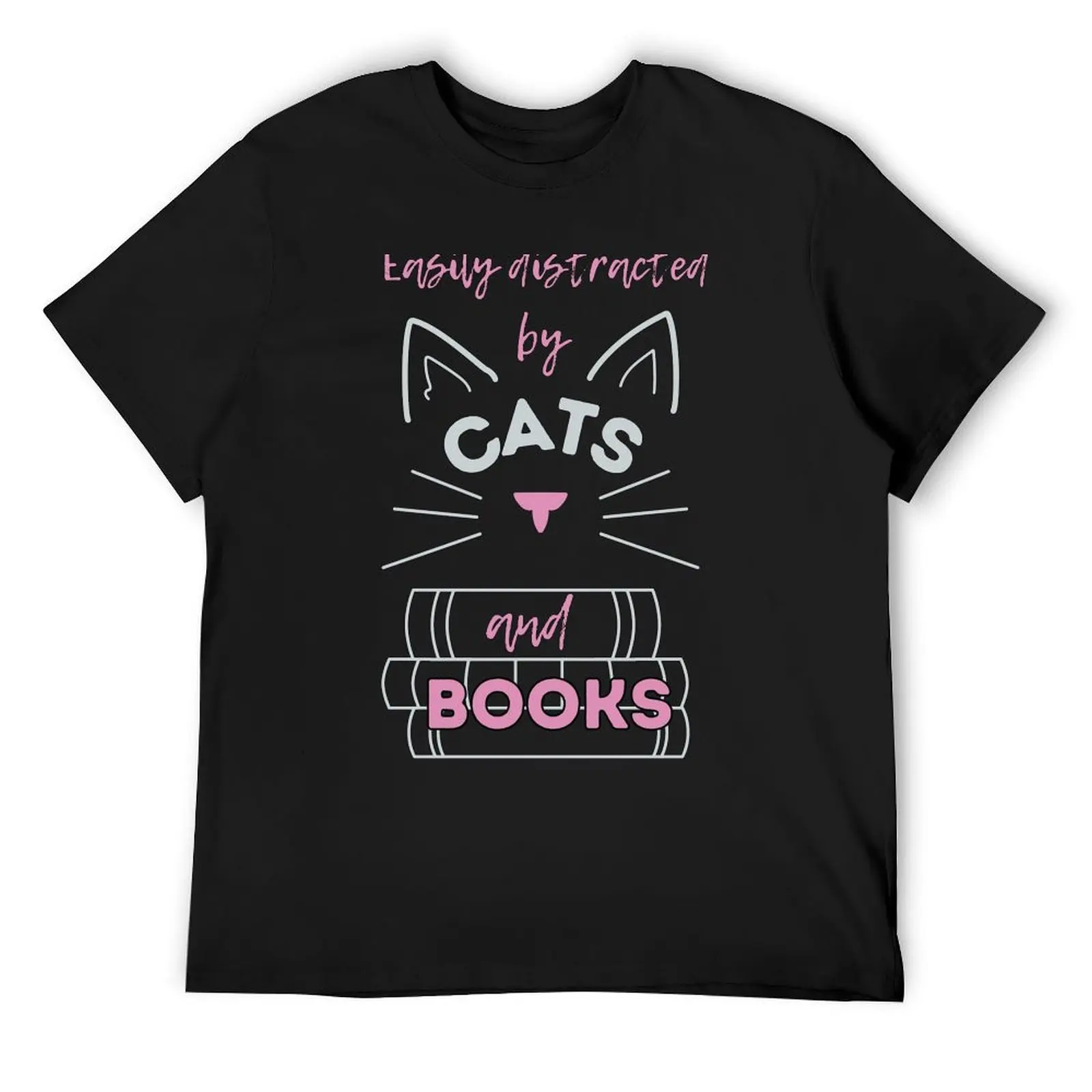 

Easily distracted by cats and books, funny cat pun T-Shirt vintage anime clothes quick-drying mens graphic t-shirts hip hop