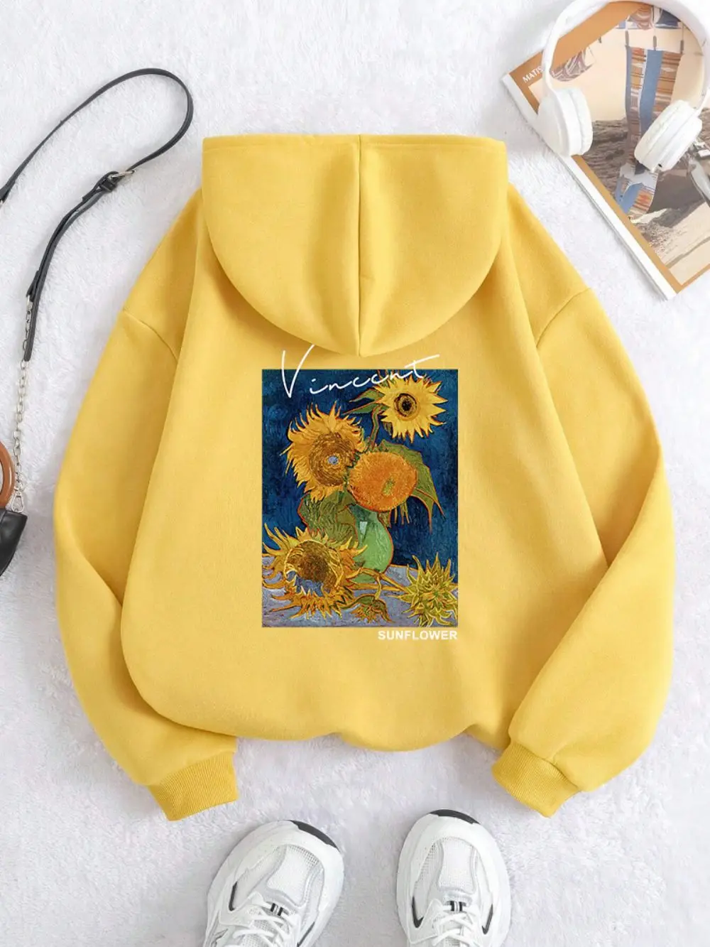 Casual Womans Hoodies Van Gogh Sunflower Printing Sweatshirts Breathable Loose Fleece Warm Pullover Autumn Winter Streetwear