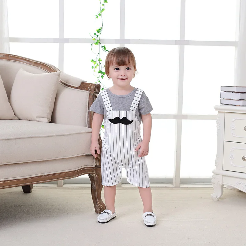 

Handsome Beard Decorated Striped Short Sleeves Baby Boy's Jumpsuits /Baby Boy Clothes 3056