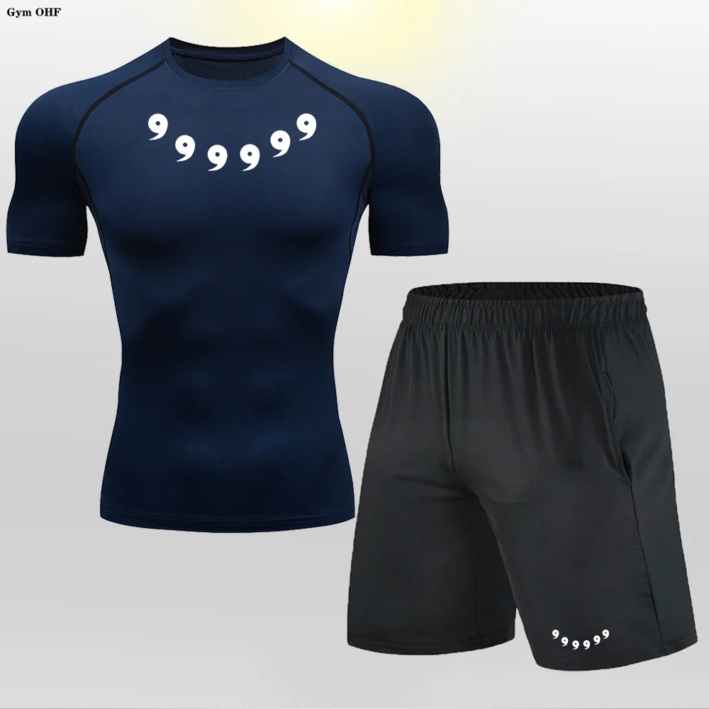 Treinamento básico masculino wicking suor manga curta conjunto de secagem rápida design verão roupas esportivas fitness apertado correndo fino terno pista