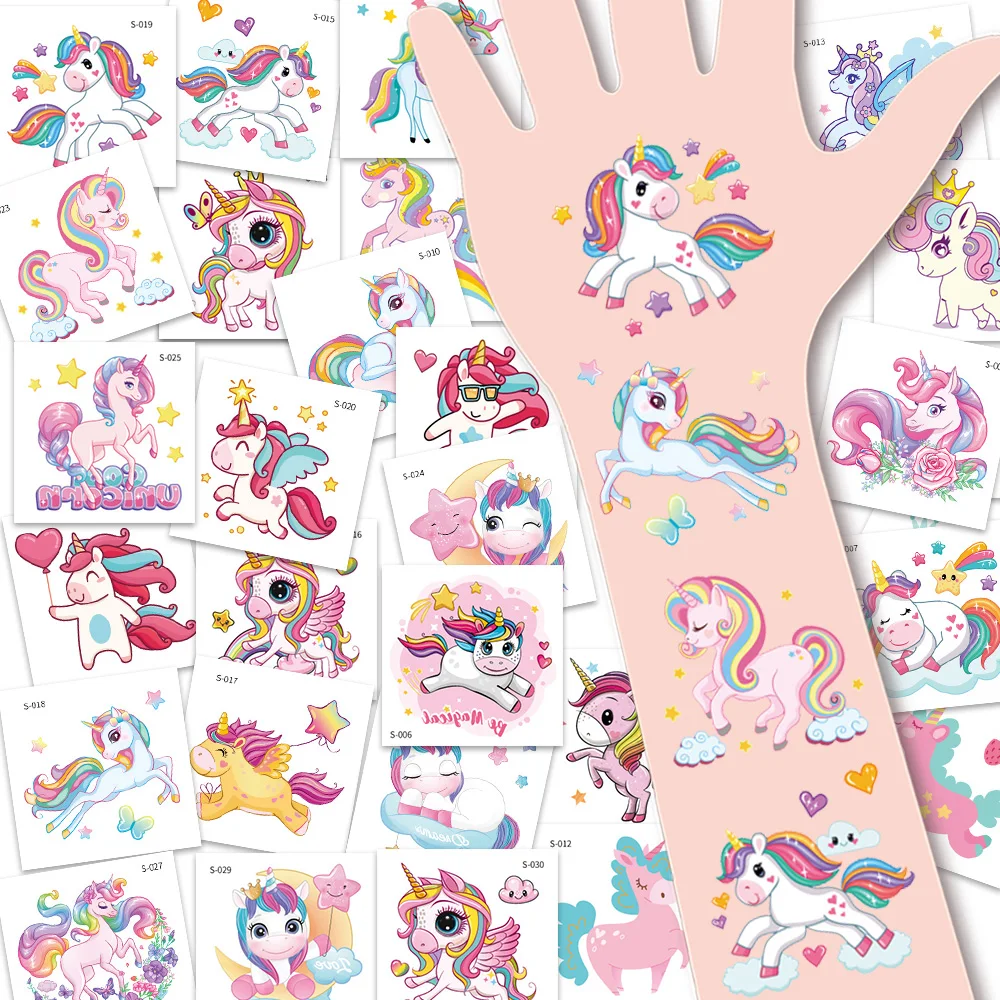 30 Sheets Unicorn Temporary Tattoos Stickers,Waterproof Cartoon Rainbow Unicorn Birthday Party Favors Decorations,Gifts