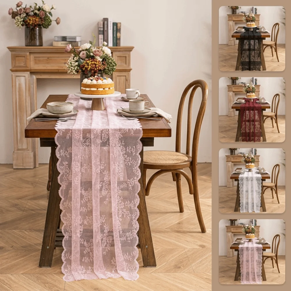 Durable Lace Fabric Lace Table Runner Floral Pattern Boho Table Cover Wedding Table Decor Dressing Table Shoe Cabinet