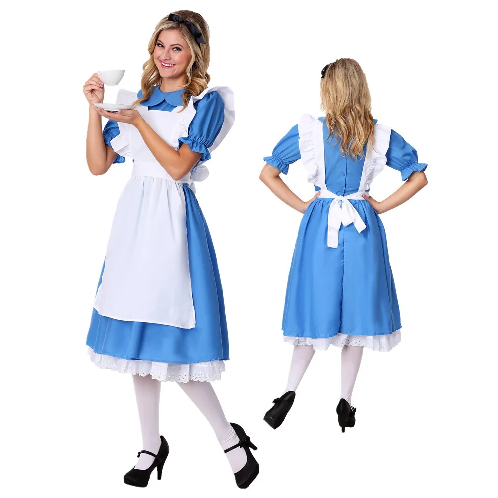 

Halloween Maid Costume Adult Women Cosplay Blue Ldyllic Maid Fancy Dress halloween costume for Women