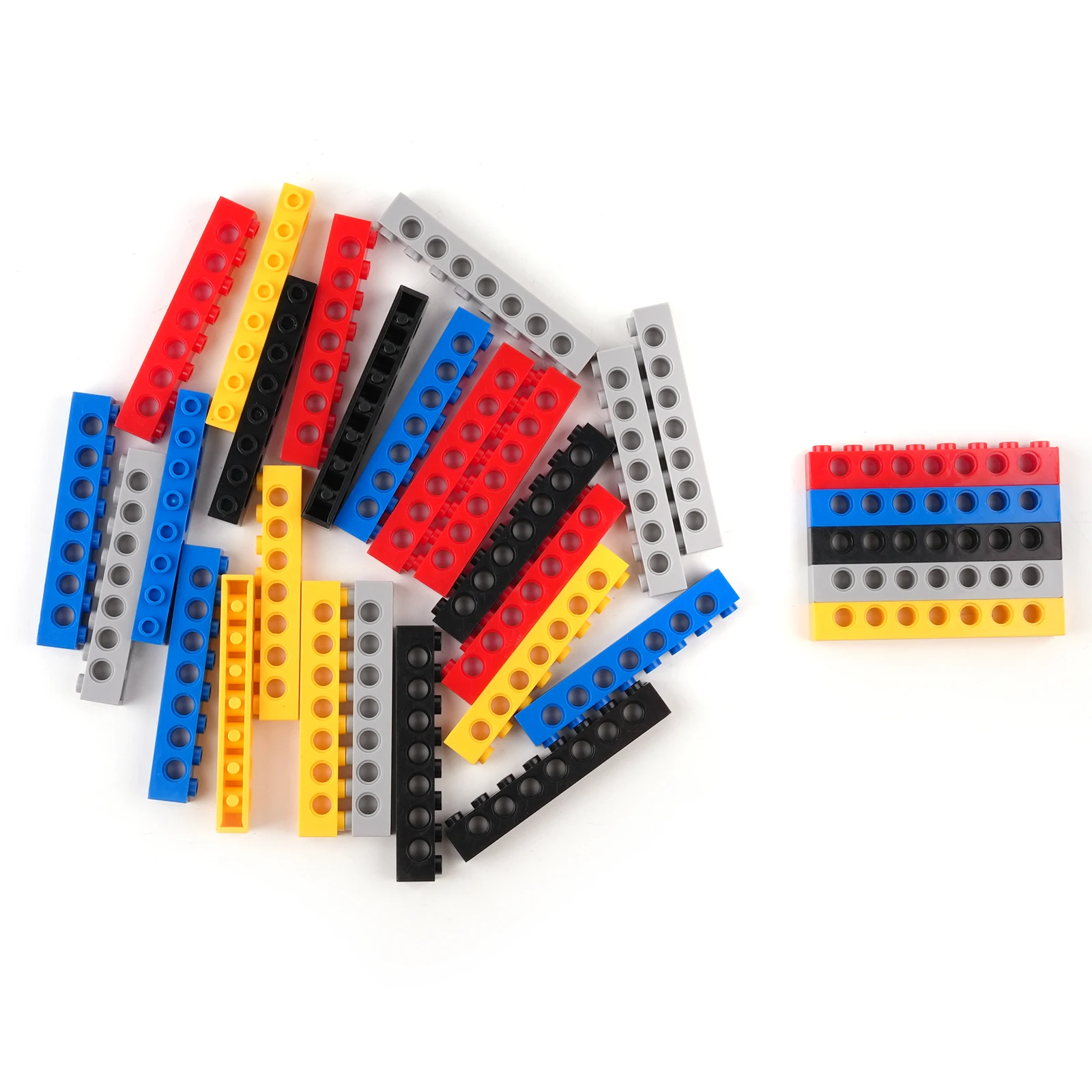 50 pçs moc 3702 tecnologia blocos de construção peças 1x8 feixe com 7 furos montagem perfurada diy brinquedo tijolos acessórios substituição