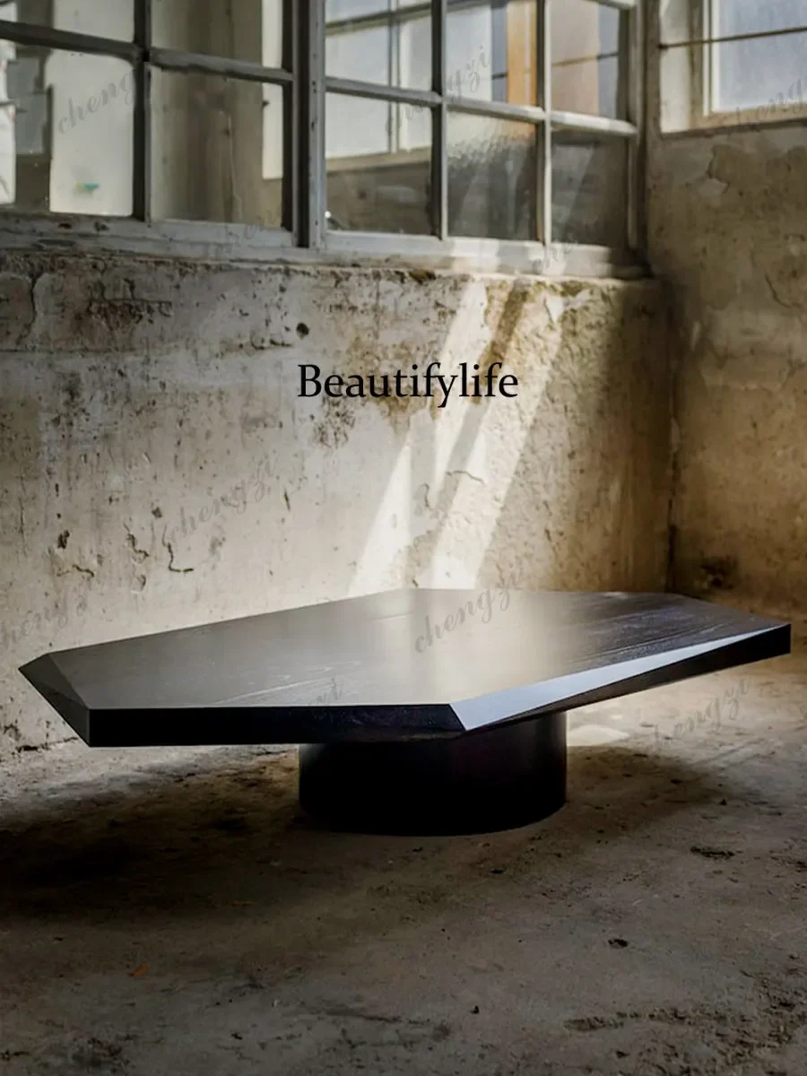 z183 Wabi Sandy Wind Irregular Black Special-shaped Solid Wood Coffee Table Light Luxury, Rhombus Minimalist Coffee Table Retro