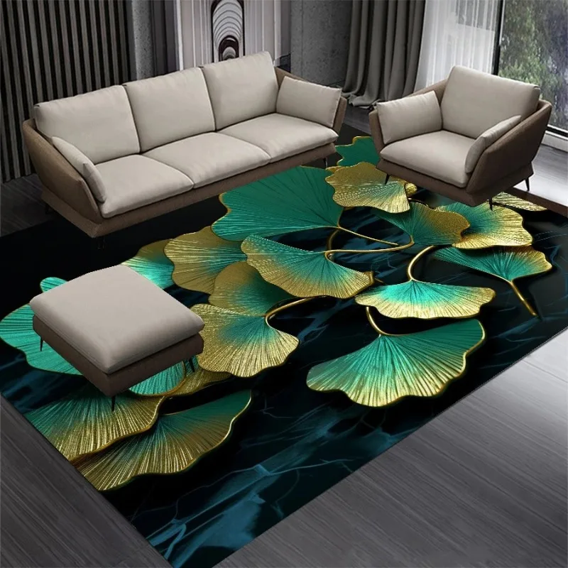 Luxury Green Golden Leaves Carpet Living Room Decoration Bedroom Carpet  Decoration Sofa Large Area Home Rugs