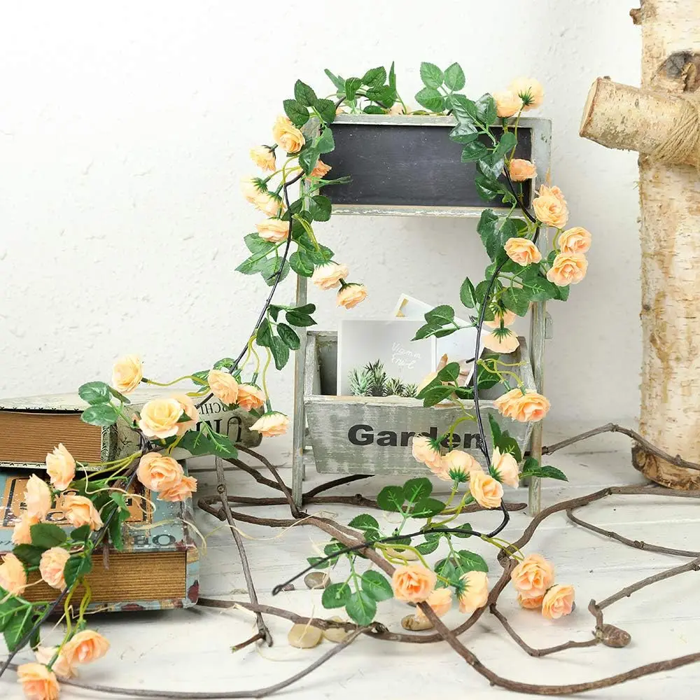 2 Pack 69 Heads Artificial Rose Vine Flowers Garlands Floral Hanging Garden Craft Rose Ivy Plants for Wedding Arch Arrangement