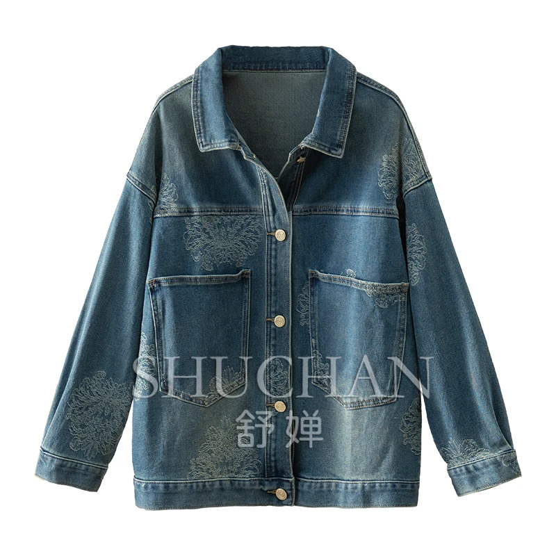 

Flower Denim French Jacquard Loose Jacket Women Casacos Femininos Inverno 2024 Women Jacket