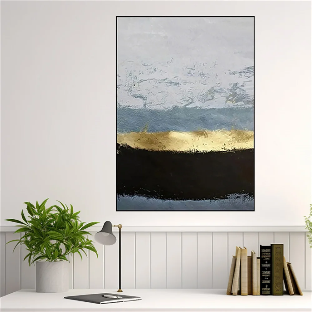 

Hand-Painted White Gold Foil Depicting Petal Pattern Abstract Flower Canvas Oil Painting Minimalist Wall Art Pictures Decor Home