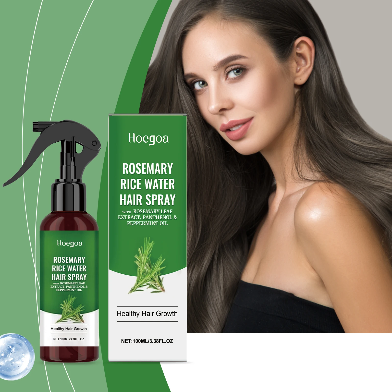 Rosemary Rice Water Spray Deeply Nourishes Dry, Frizzy Hair and Hydrates for Incredibly Silky Smooth, Vibrant Healthy-Looking Ha