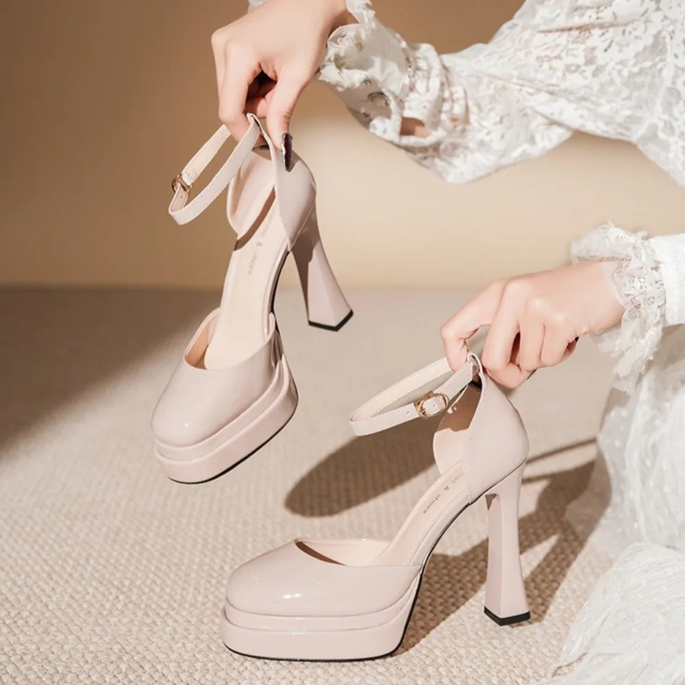 Mary Jane High Heels Women's Wedding Shoes Waterproof Table Sexy Super High Heel Bag Head Women's Shoes Hollow Dress High Heels