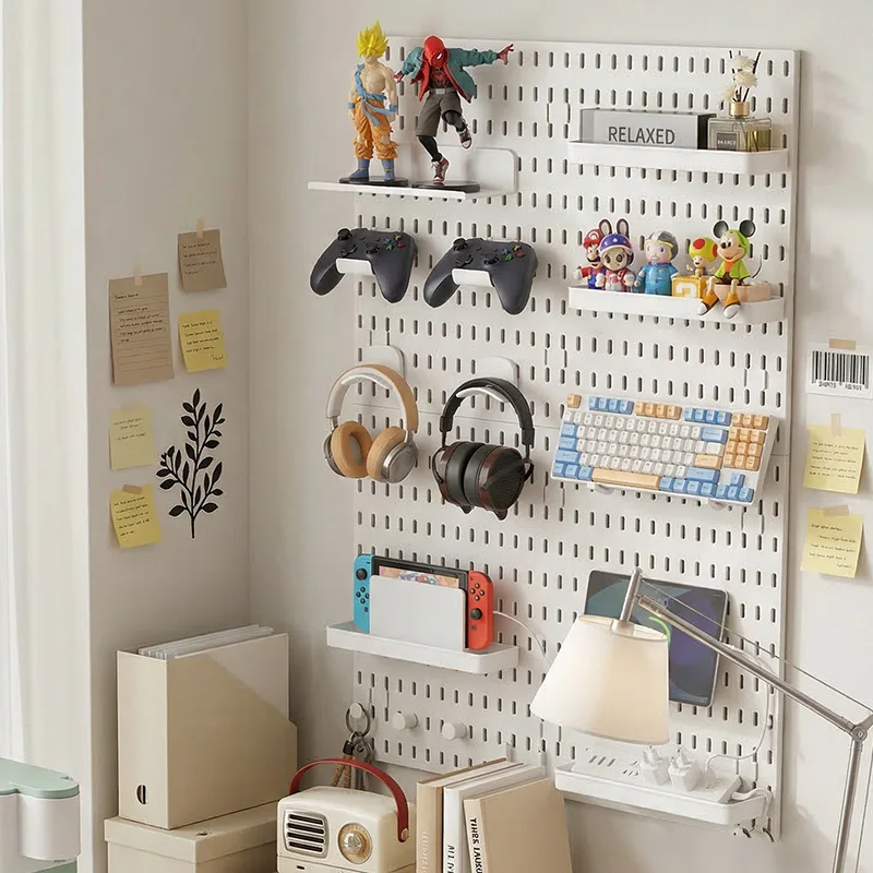 No Drill Pegboard Wall Rack, Gaming Room Storage for Controller, Headphones, Figures & Keyboard, Multifunctional Hooks Shelf.