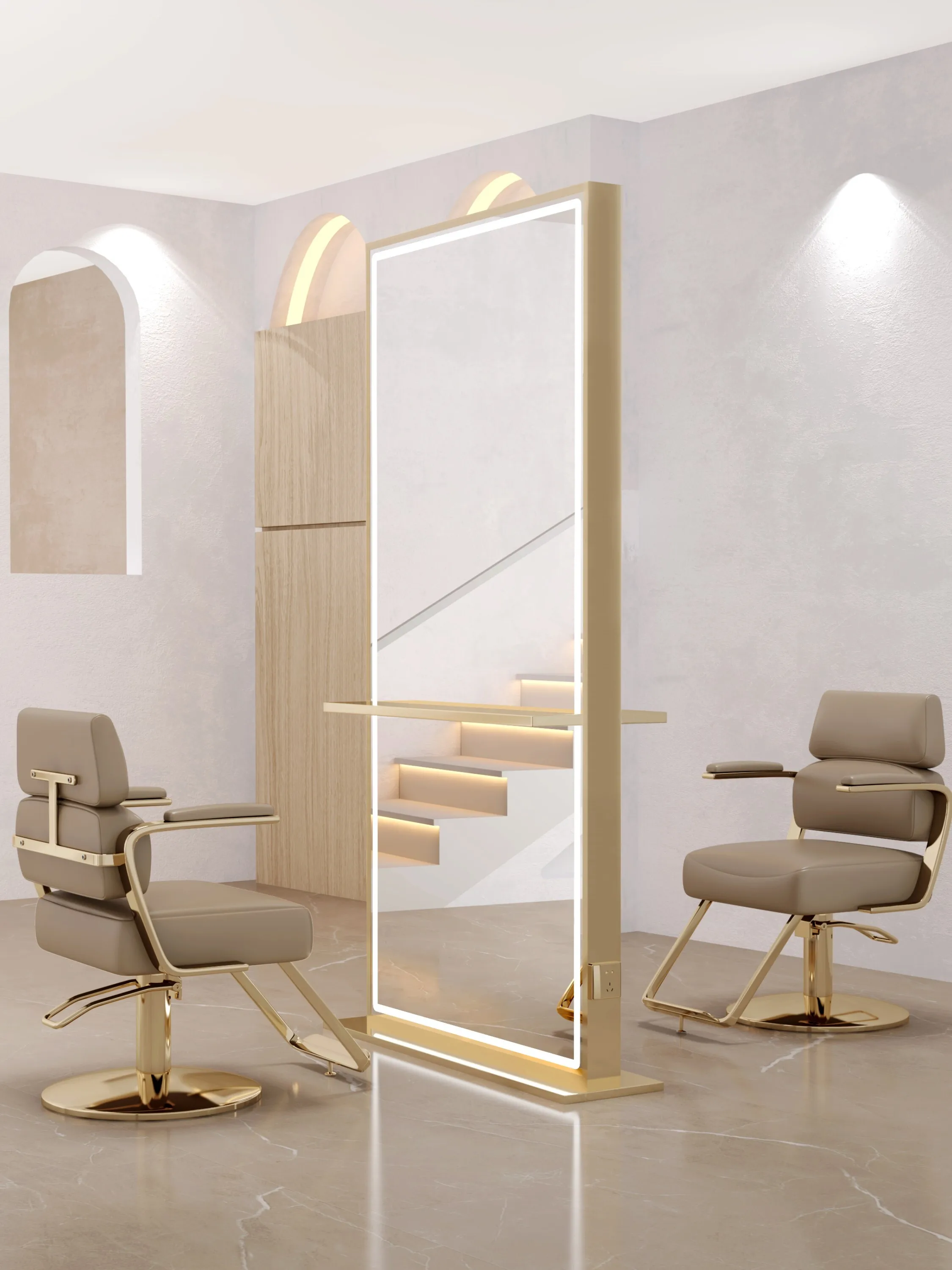 Modern Light Luxury Style Barbershop Mirror Stainless Steel Frame Hair Salon Mirror Business Furniture Two Sided Mirror 80x200cm