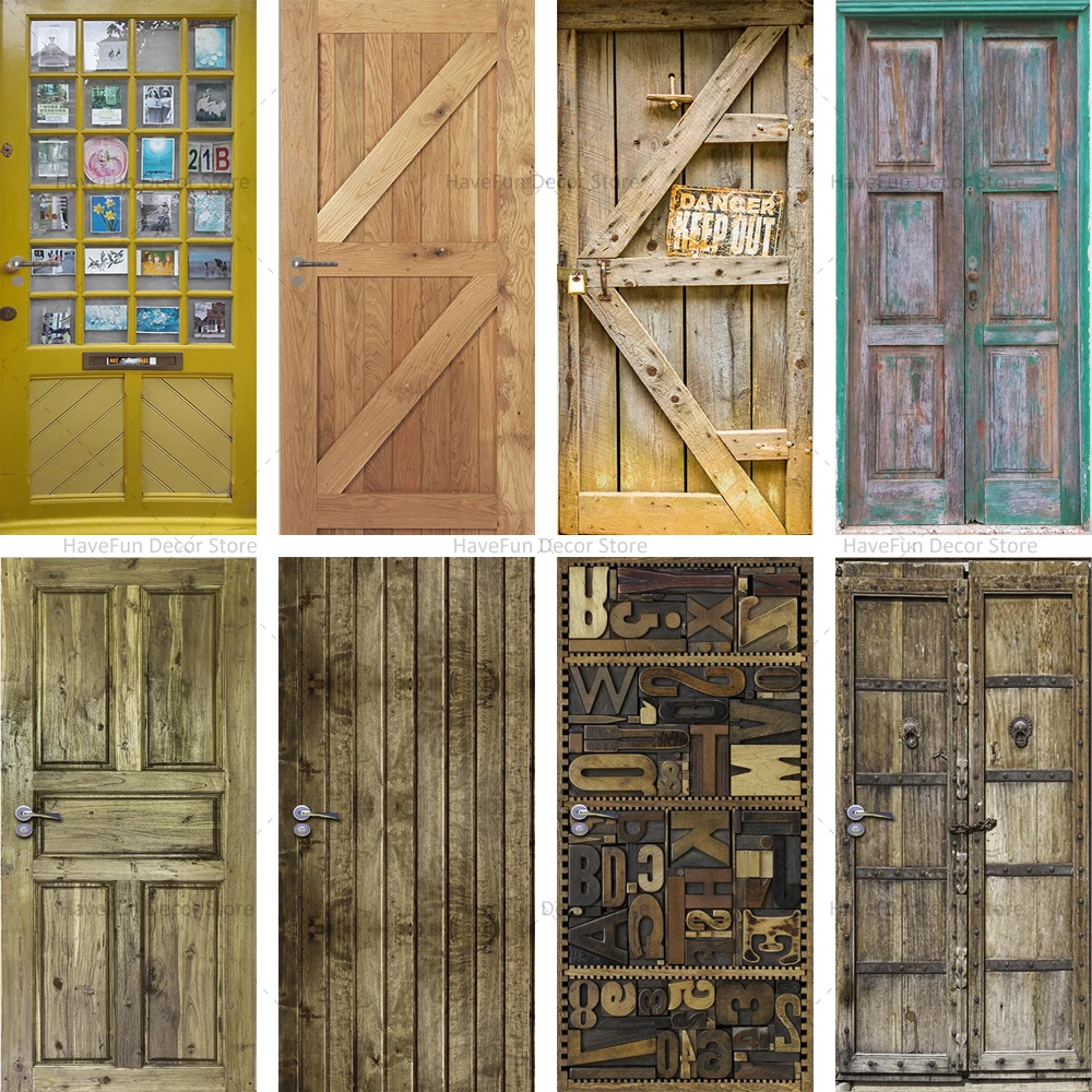 3D Antique Wooden Door Sticker Matte Film Material Renovation Old Door Poster PVC Waterproof Self-adhesive Bedroom Door Sticker