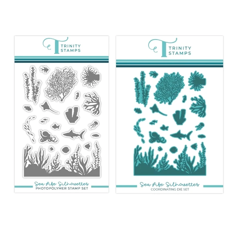 

New 2023 Sea Life Silhouettes Metal Cutting Dies Scrapbooking For Paper Making Embossing Frame Card Clear Stamps Set