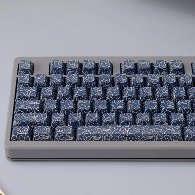 PBT Material Keycaps Set, Sea Wave, Side Light, Sublimação Dye, Perfil Cherry, Interruptor MX, GK75, GK96, 136 Chaves