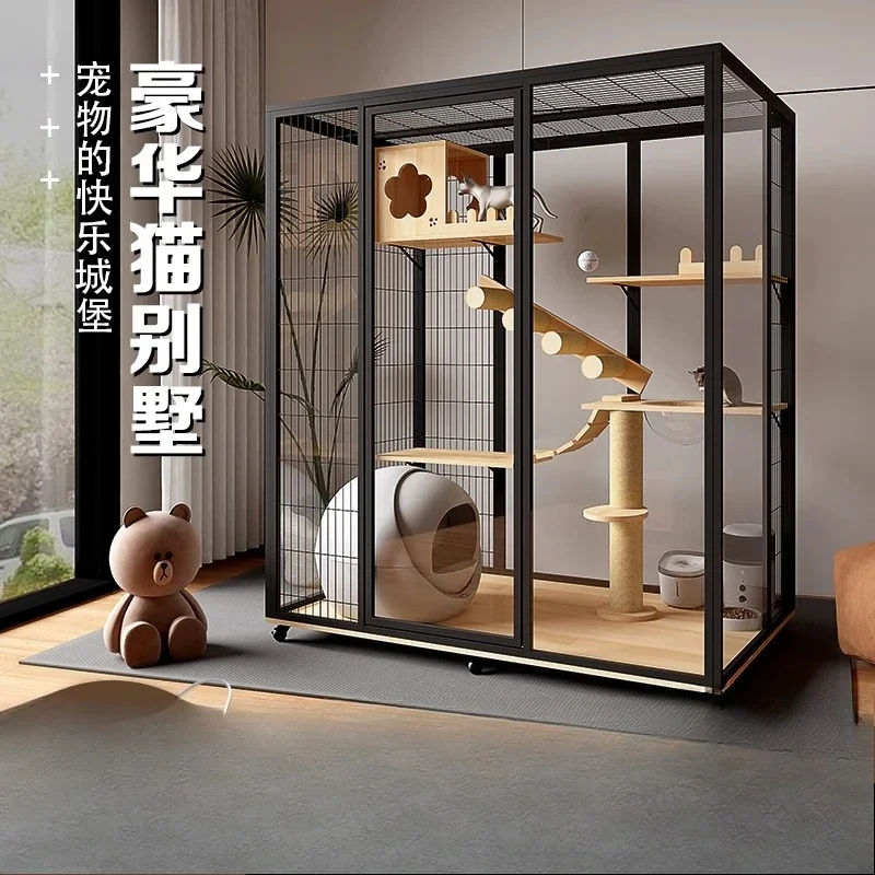 Cat villa home oversized space, cat nest house panoramic glass cabinet