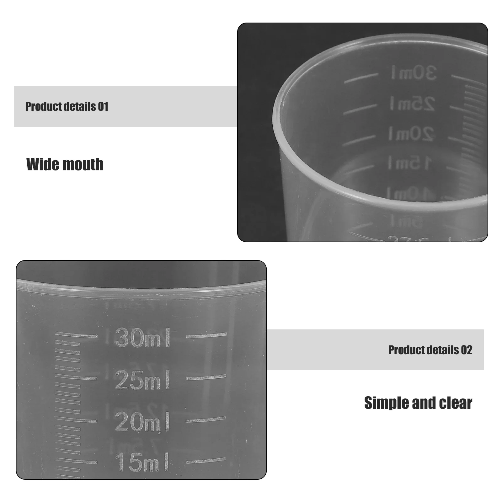 

100Pcs Plastic Graduated Cups 30ml Transparent Scale for Measuring Liquids Powders Granules Use Measuring Beaker
