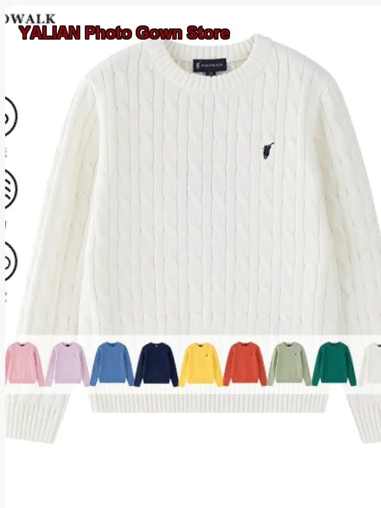 Polowalk Boys Girls Cable Knit Pullover Sweater Fall 2025 Pure Cotton Polo Collar Knit Top Kids