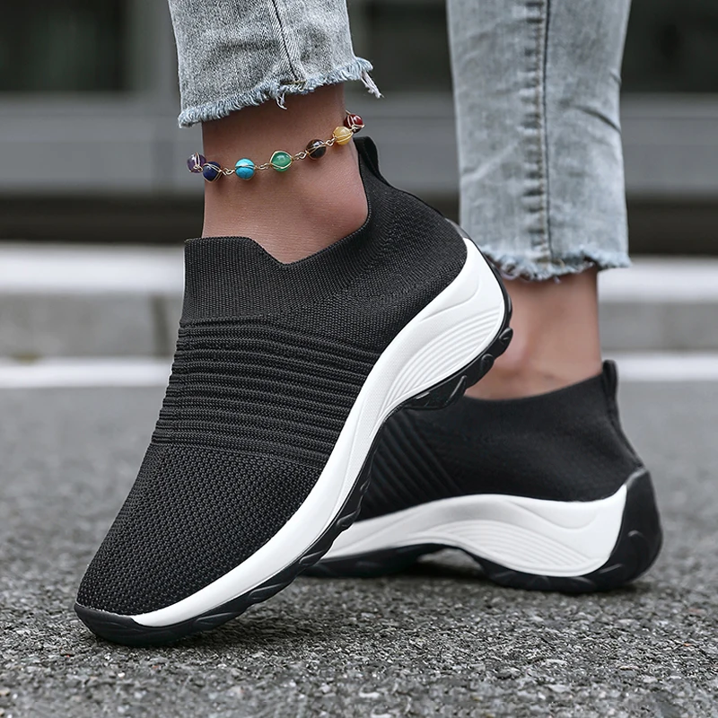 Zapatos informales de cuña para mujer, Calzado cómodo de suela gruesa para caminar, novedad de 2023