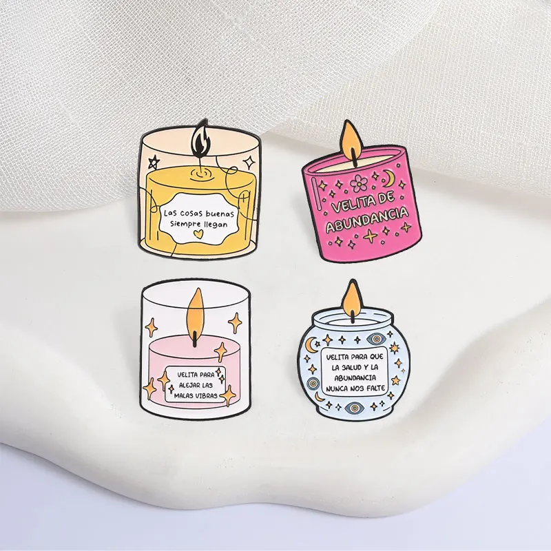 Cute Lucky Wish Enamel Pins Cartoon Blessing Candle Metal Brooches Fashion Lapel Badge Backpack Clothes Jewelry Gift for Friends