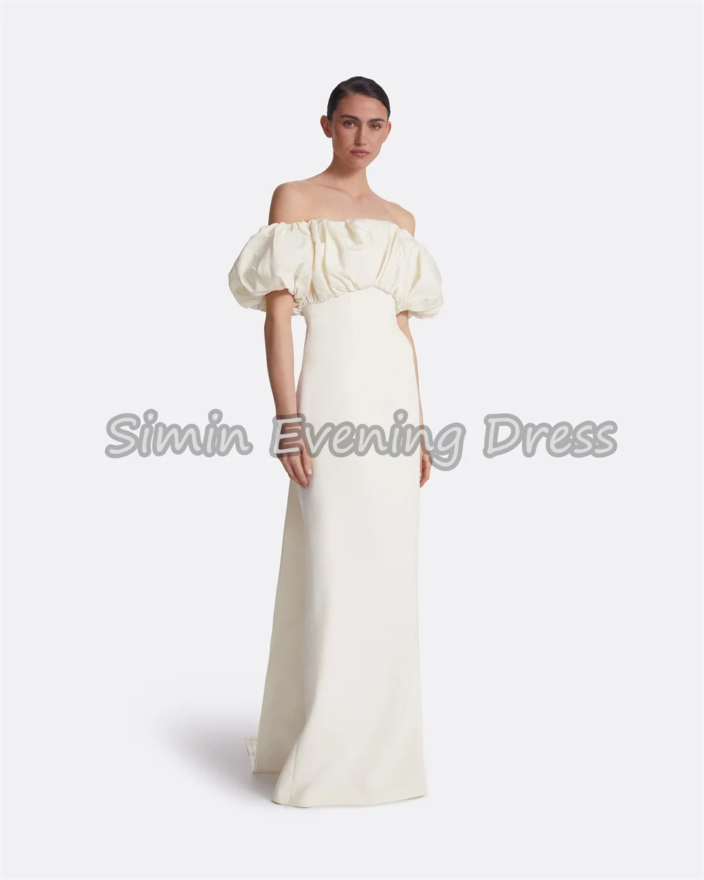 Simin كريب حورية البحر قبالة الكتف العنق كشكش فساتين السهرة السعودية للنساء 2025 مع طول الأرض فستان حفلة أنيقة