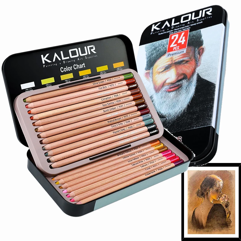 KALOUR Pro Colored Pencils Set, Art Pastel Chalk Portrait Kit Ideal for Mixed Media Layering Blending Traditional Paste Painting